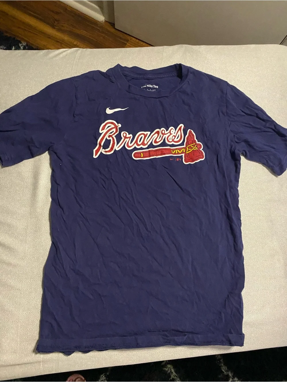Nike Navy Braves Short-Sleeve Logo Tee with Red Accents